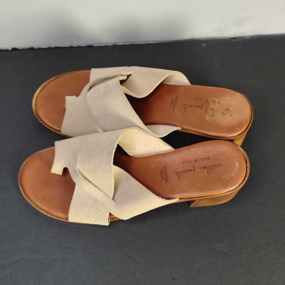 Mila Paoli Womens Slide Sandals 8 Beige Suede Made in Italy W471 Block Heel - Picture 3 of 9